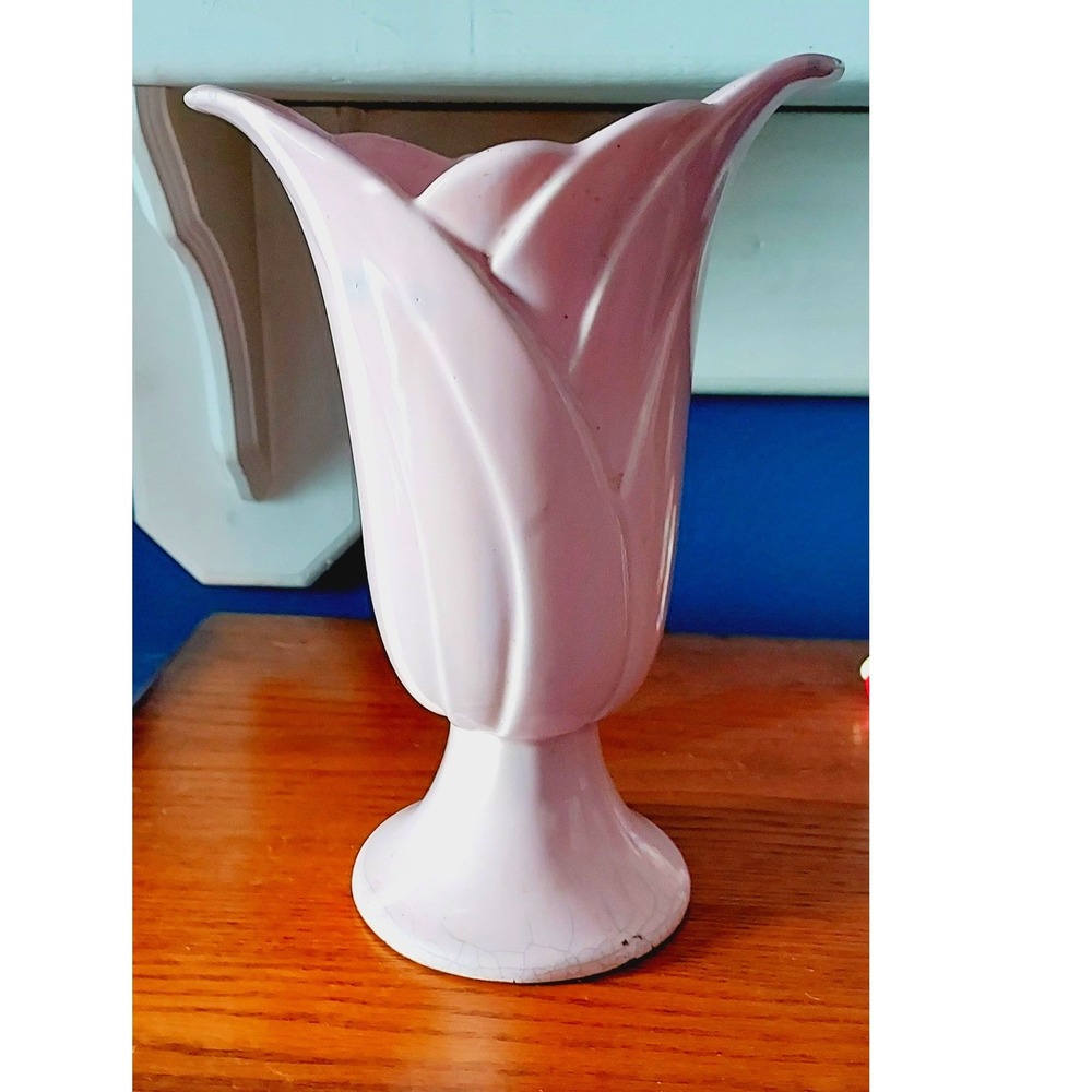 Hull Pottery Tulip Vase Pink Art Deco Mid-Century Modern 8.5" Floral USA 509